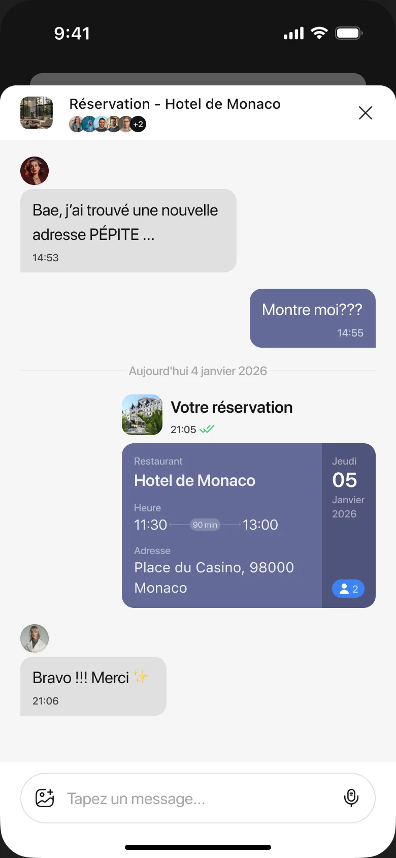 Group chat with a shared reservation